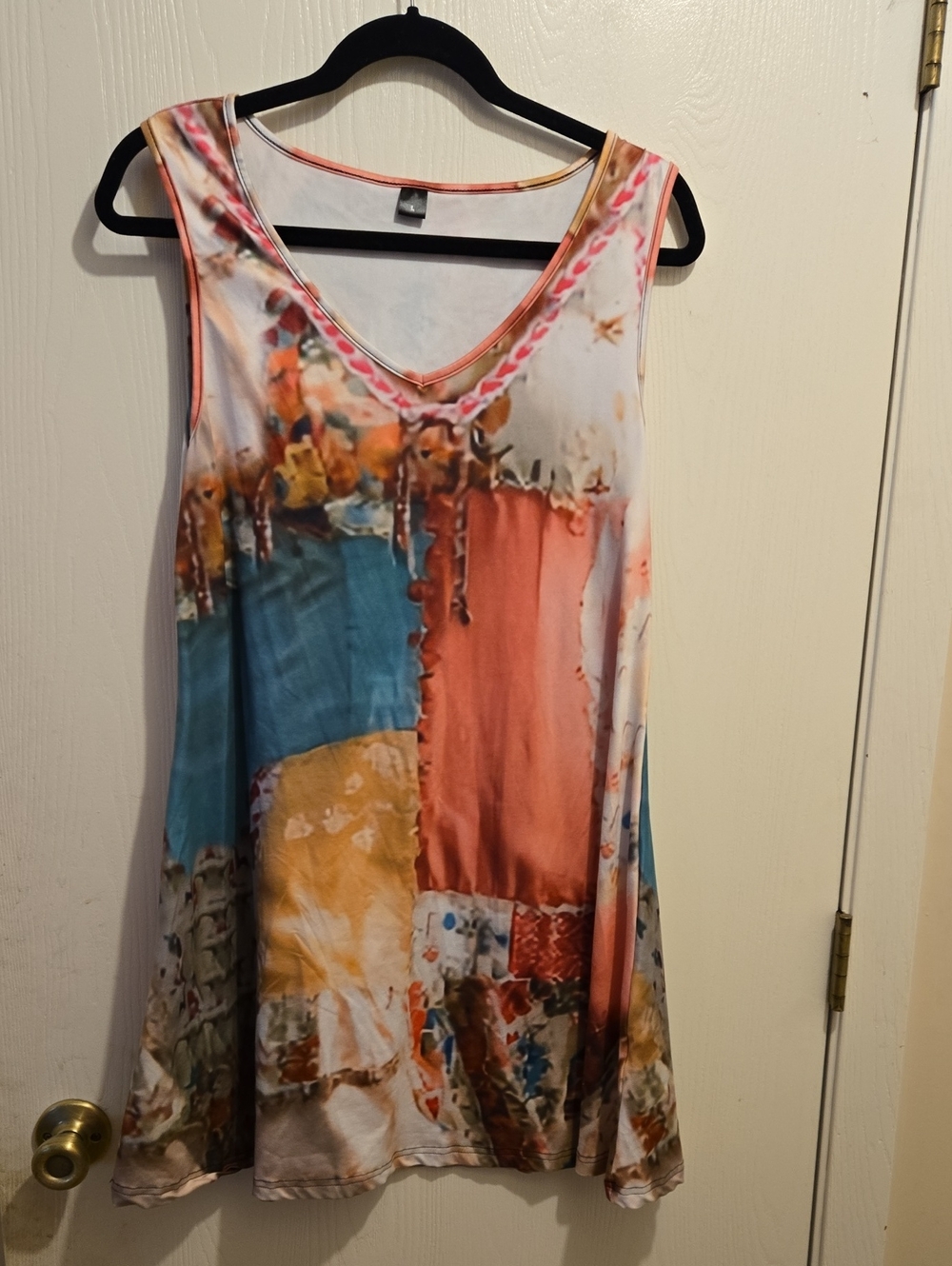 Sleeveless Multi-Color V-Neck Women's Swing Dress. L33